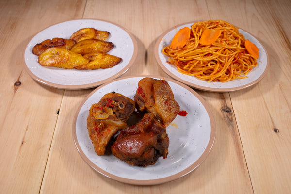 Jollof Spaghetti with Peppered Turkey