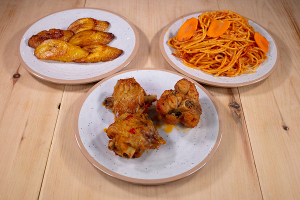 Jollof Spaghetti with Peppered Chicken